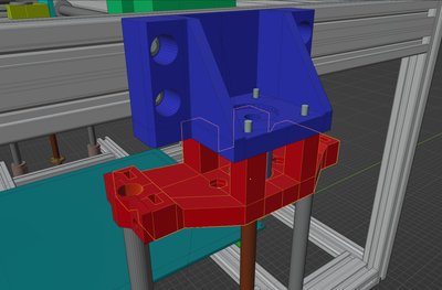 Z Axis - motor mount in blue, top axis mount in red