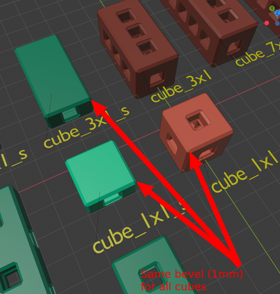 Same bevel for all MakerGrid building cubes.